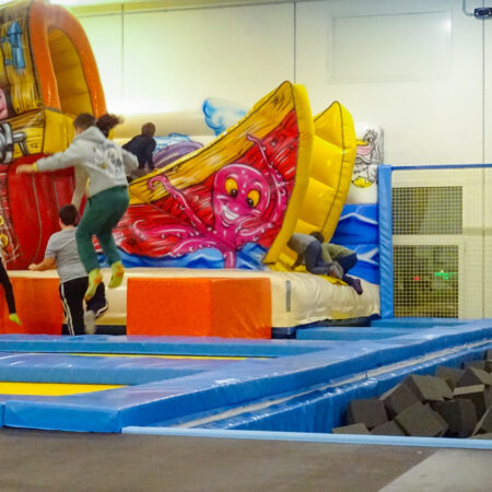Trampoline park with inflatable